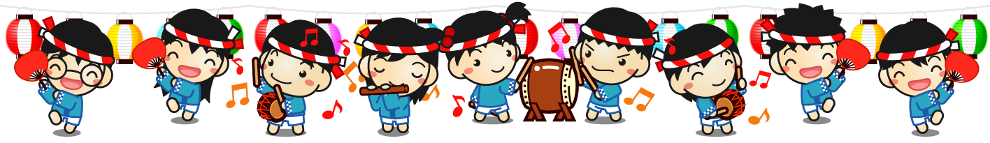 みんなで夏祭りライン・罫線イラスト