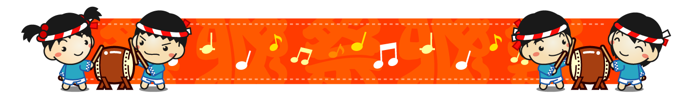 夏祭りに太鼓を叩く子供ライン・罫線イラスト