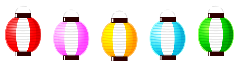 夏祭りの提灯ライン・罫線イラスト/5色