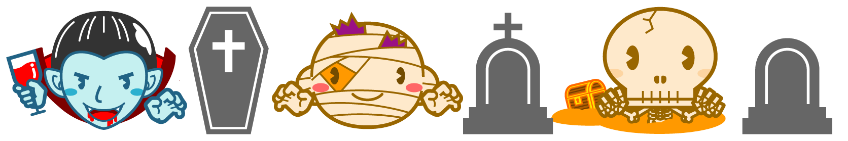 モンスターと墓のライン・罫線イラスト