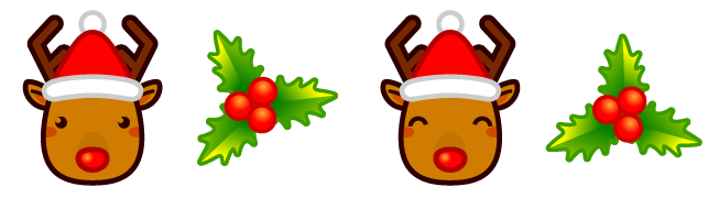 赤鼻のトナカイと柊のライン・罫線イラスト