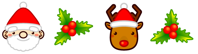 サンタクロースと赤鼻のトナカイと柊のライン・罫線イラスト