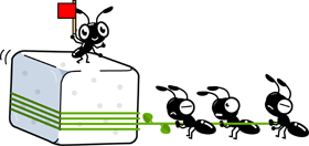 大きな角砂糖をみんなで協力して運ぶ蟻イラスト