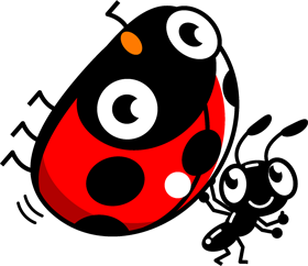 テントウムシを持ちあげる蟻はイラスト