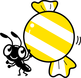 飴玉を持ちあげる蟻イラスト