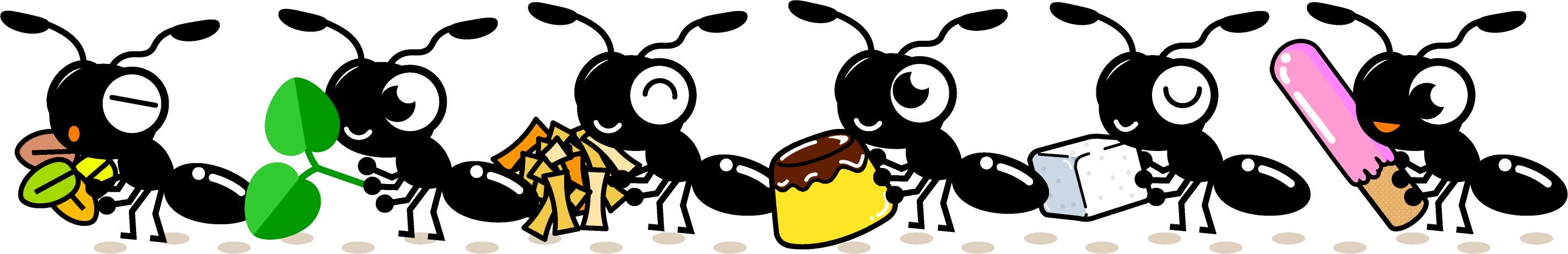 蟻の行列イラスト/いろいろな物を運ぶ
