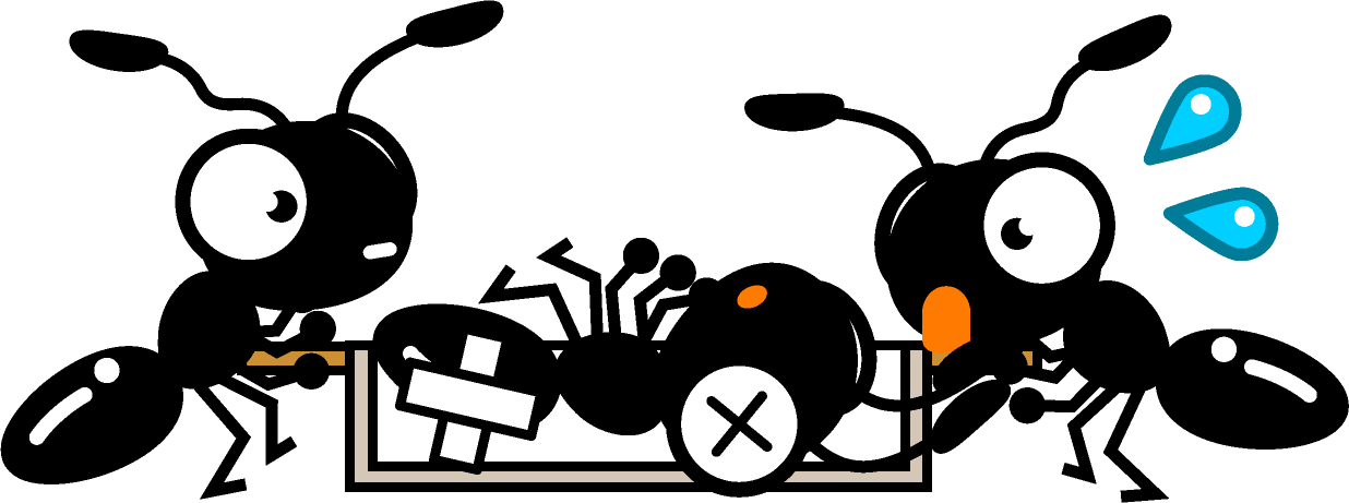 怪我をして仲間に担架で運ばれる蟻イラスト