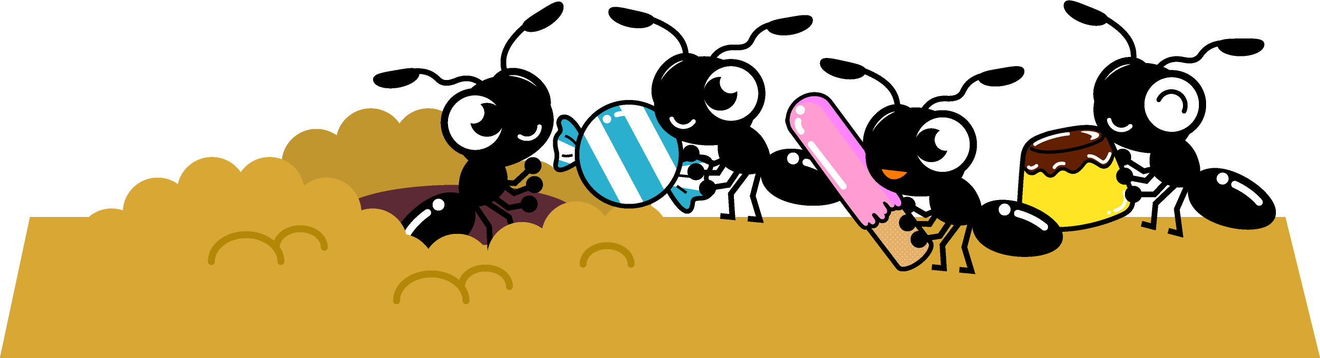 餌を巣に運ぶ蟻イラスト
