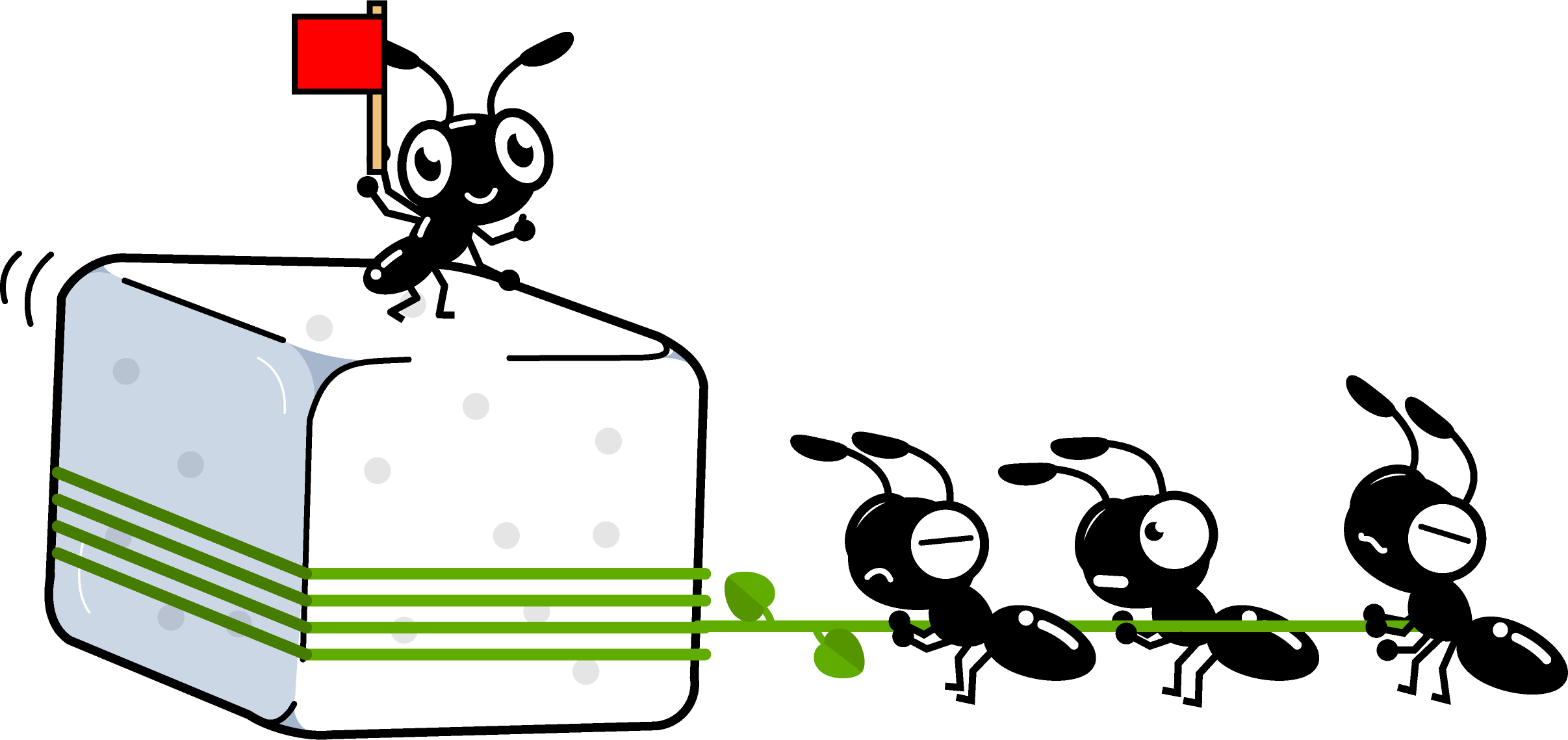 大きな角砂糖をみんなで協力して運ぶ蟻イラスト