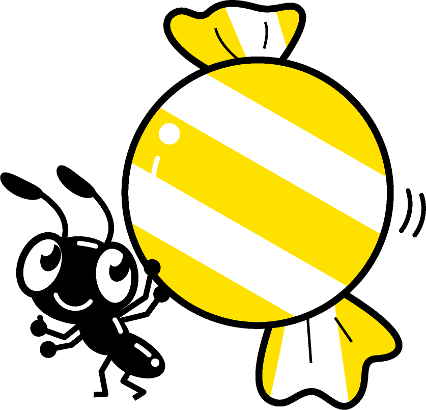飴玉を持ちあげる蟻イラスト
