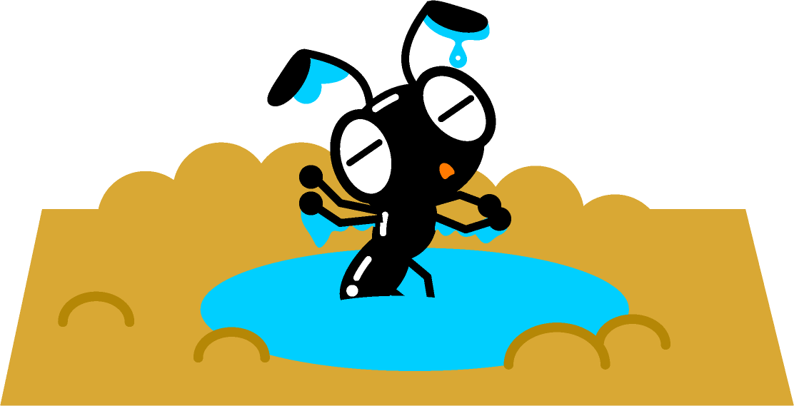 水たまりに入った蟻イラスト