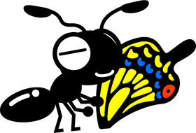 蝶の羽を運ぶ蟻イラスト