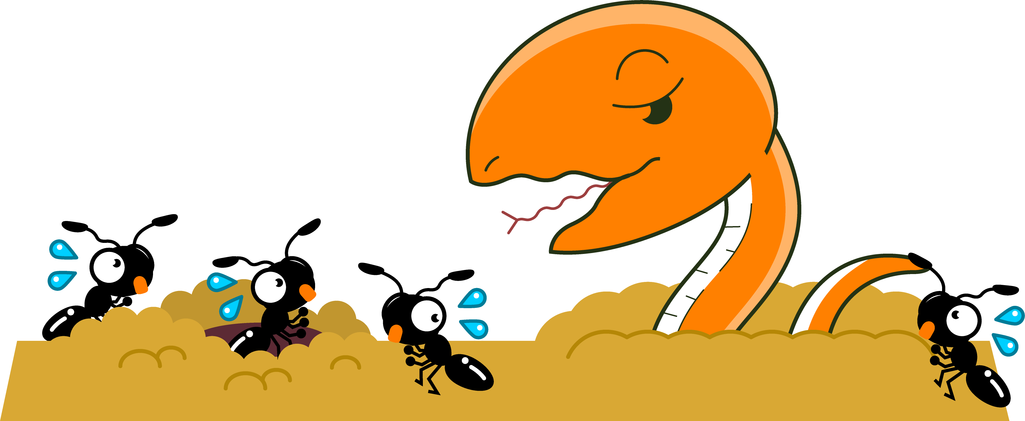 蟻の巣の近くに大きな蛇が出てきたイラスト