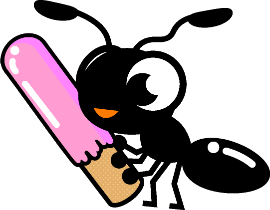 お菓子のグミを運ぶ蟻イラスト