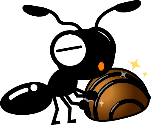 丸いチョコレートを運ぶ蟻イラスト