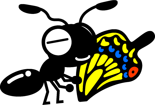 蝶の羽を運ぶ蟻イラスト