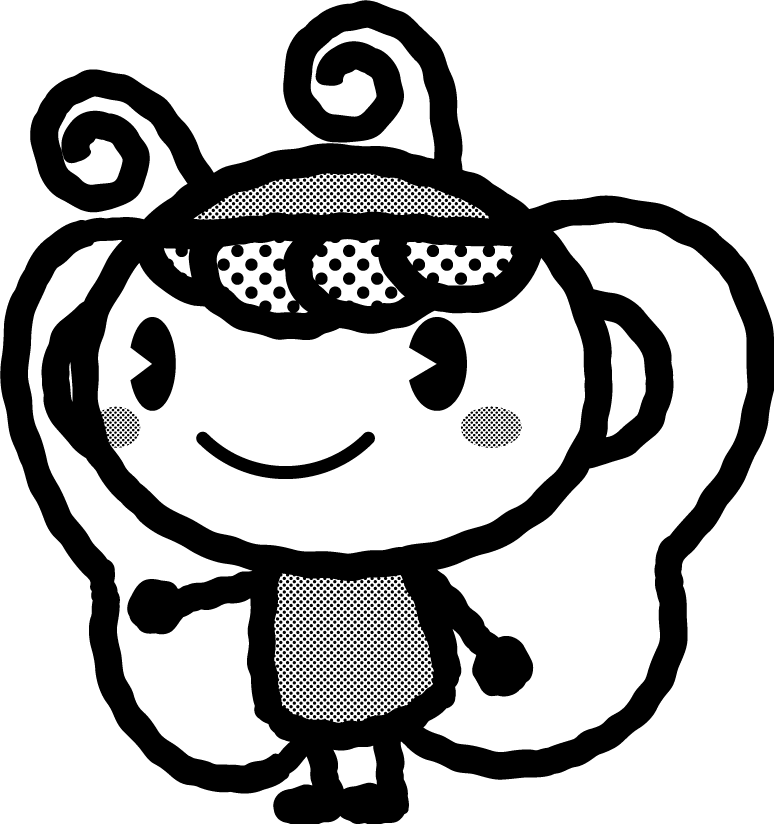 かわいい虫イラスト_チョウチョ3_モノクロ(白黒)