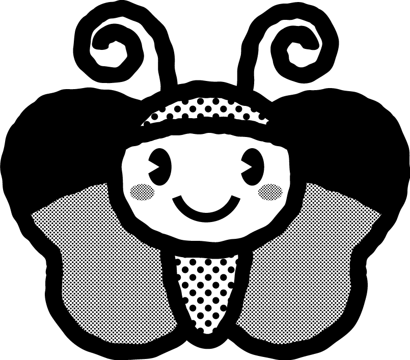 かわいい虫イラスト_蝶_モノクロ(白黒)