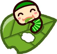 かわいい芋虫のイラスト_葉っぱを食べる