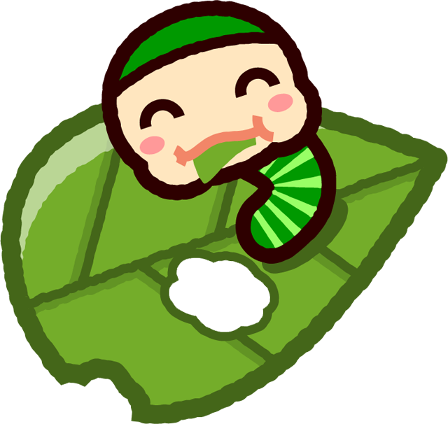 かわいい芋虫のイラスト_葉っぱを食べる