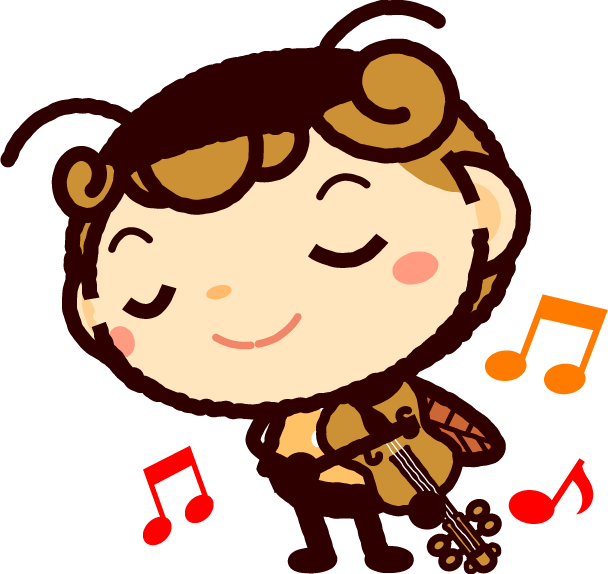 かわいいコウロギのイラスト_バイオリンを弾く