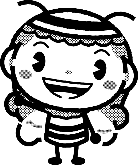 かわいいミツバチのイラスト_モノクロ(白黒)