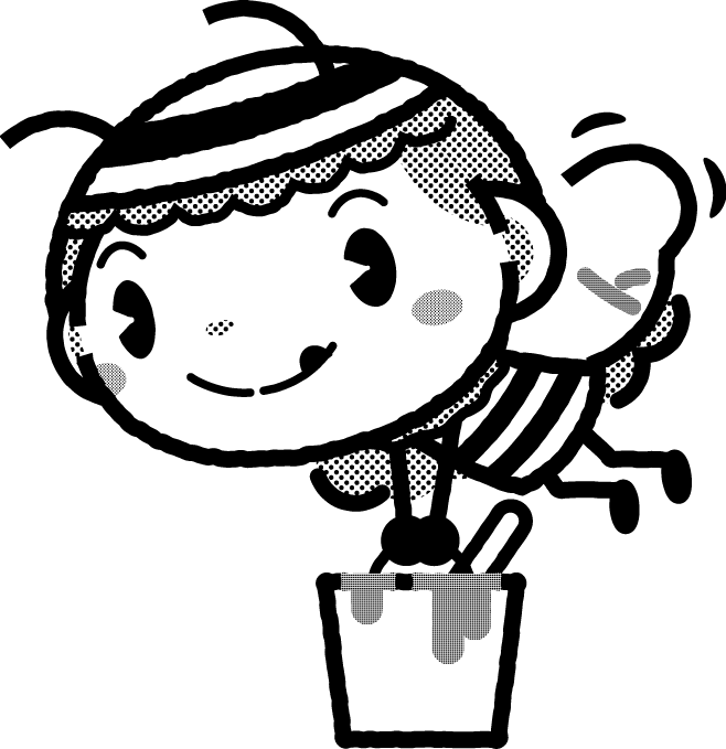 かわいいミツバチのイラスト_ハチミツを運ぶ_モノクロ(白黒)