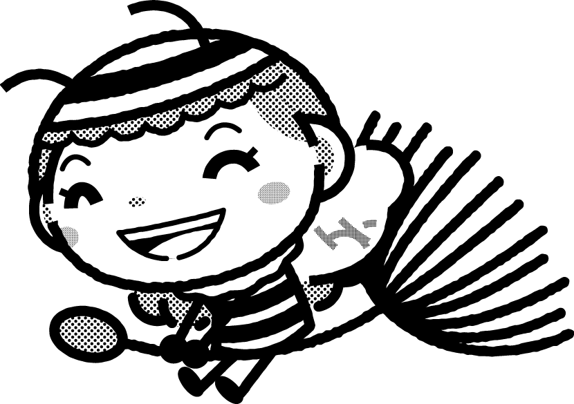 かわいいミツバチのイラスト_タンポポの綿毛モノクロ(白黒)