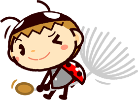 かわいいテントウムシのイラスト_タンポポの綿毛_ウィンク
