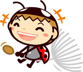 かわいいテントウムシのイラスト＿タンポポの綿毛_笑う