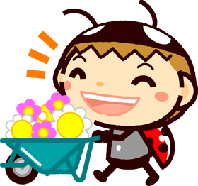 かわいいテントウムシのイラスト_花を集める