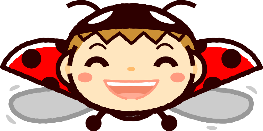 かわいいテントウムシのイラスト_飛ぶ_笑顔