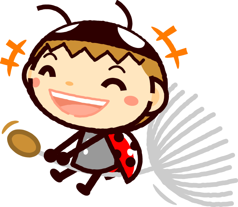 かわいいテントウムシのイラスト_タンポポの綿毛_笑う