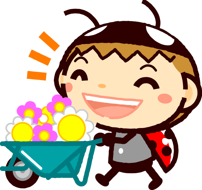 かわいいテントウムシのイラスト_花を集める