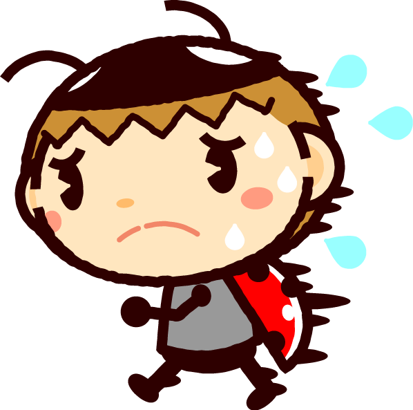 かわいいテントウムシのイラスト_急ぐ_汗