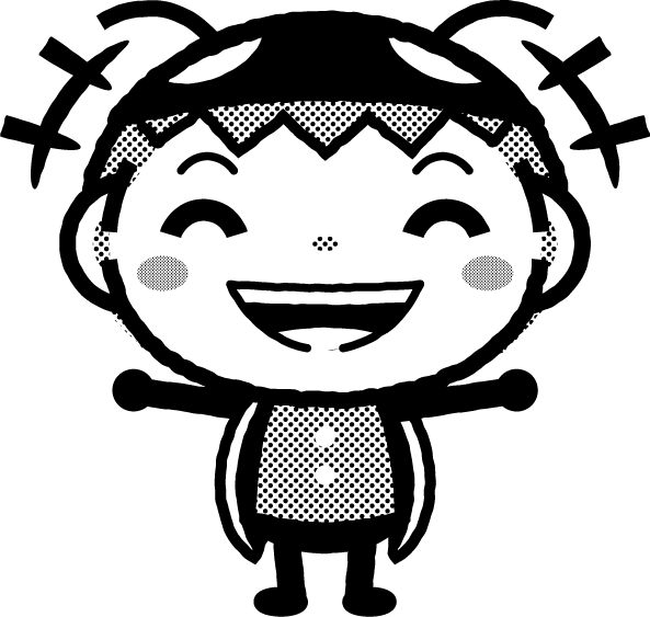 かわいいテントウムシのイラスト_笑う_モノクロ(白黒)