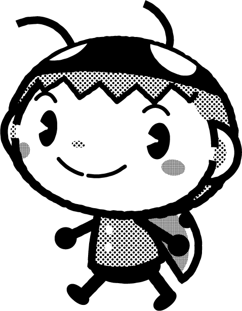 かわいいテントウムシのイラスト_歩く_モノクロ(白黒)