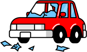 フロントウィンドガラスが割れた車イラスト