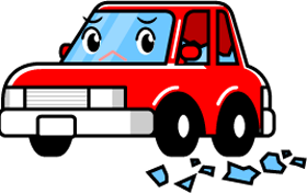 側面のガラスが割れた車イラスト