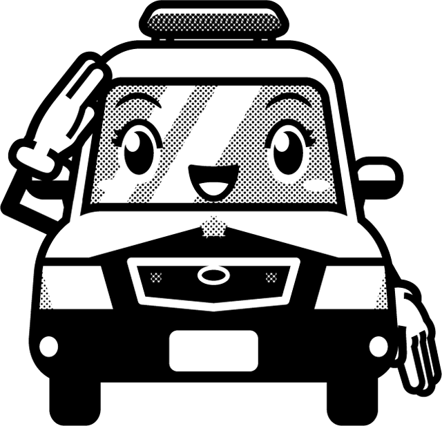 ミニパトカーのイラスト/敬礼/モノクロ