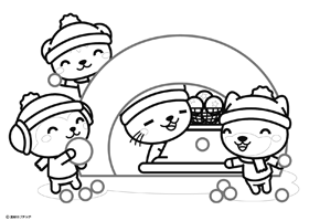 雪合戦をする動物たちの塗り絵