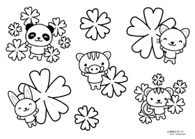 シバザクラとかわいい動物の塗り絵
