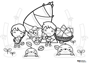 5月と筍掘りの塗り絵