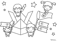 紙の兜と楽しい子供達の塗り絵