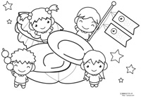 柏餅と子供達の塗り絵