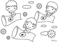 鯉のぼりと子供達の塗り絵