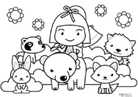 金太郎と動物達の塗り絵