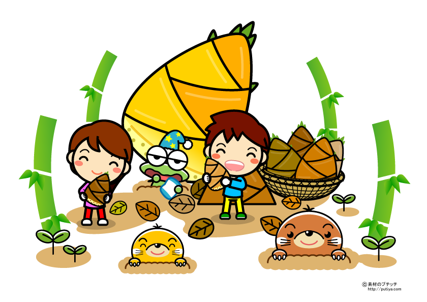 5月と筍掘りの塗り絵の色見本