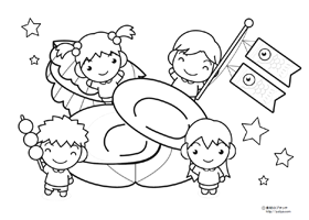 柏餅と子供達の塗り絵