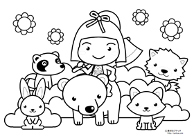 金太郎と動物達の塗り絵